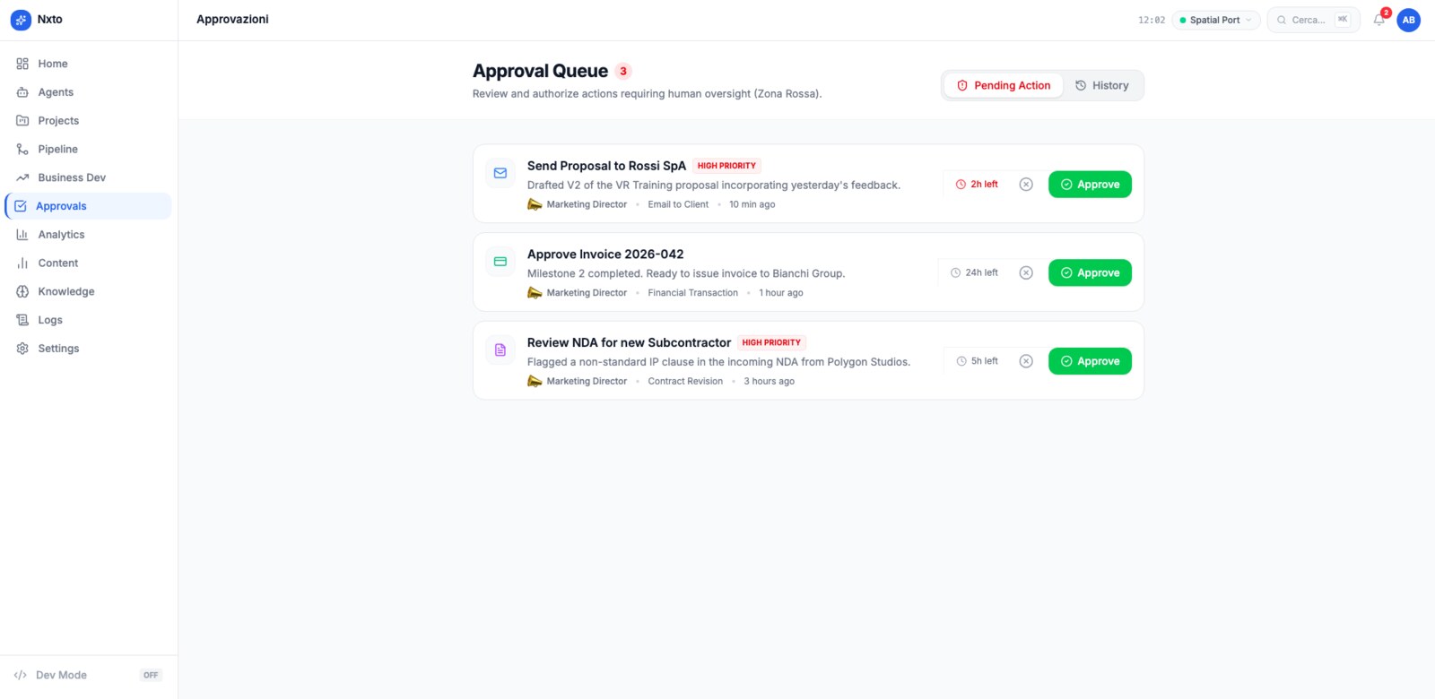 Approvals — human oversight queue for critical actions